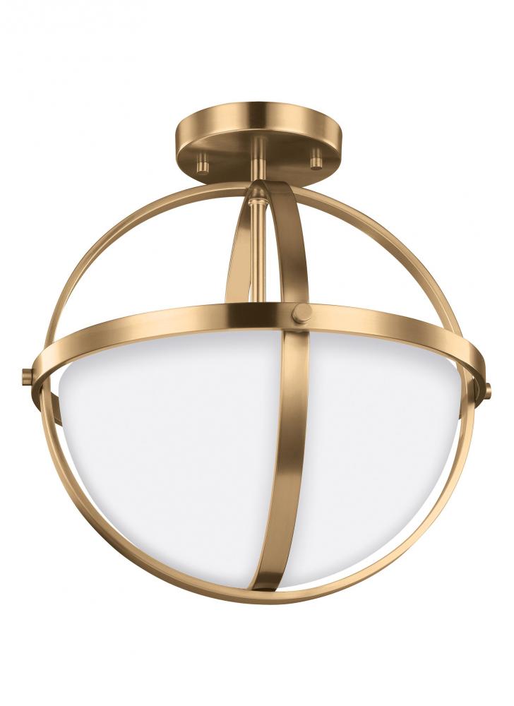 Generation Lighting 7724602EN3-848 Alturas contemporary 2-light LED indoor dimmable ceiling semi-flush mount in satin brass gold finish