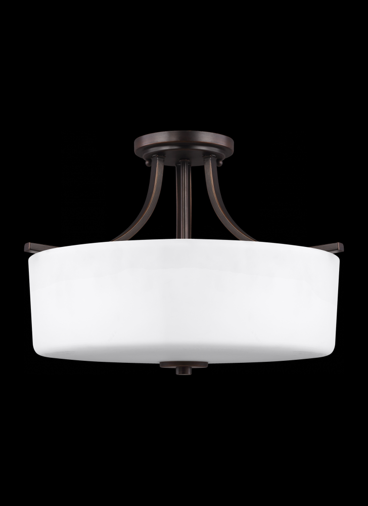 Generation Lighting 7728803-710 Canfield modern 3-light indoor dimmable ceiling semi-flush mount in bronze finish with etched white