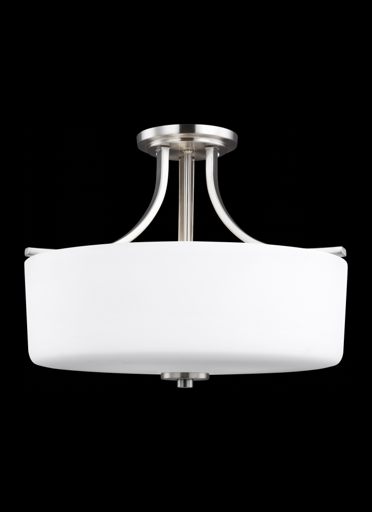 Generation Lighting 7728803-962 Canfield modern 3-light indoor dimmable ceiling semi-flush mount in brushed nickel silver finish wit