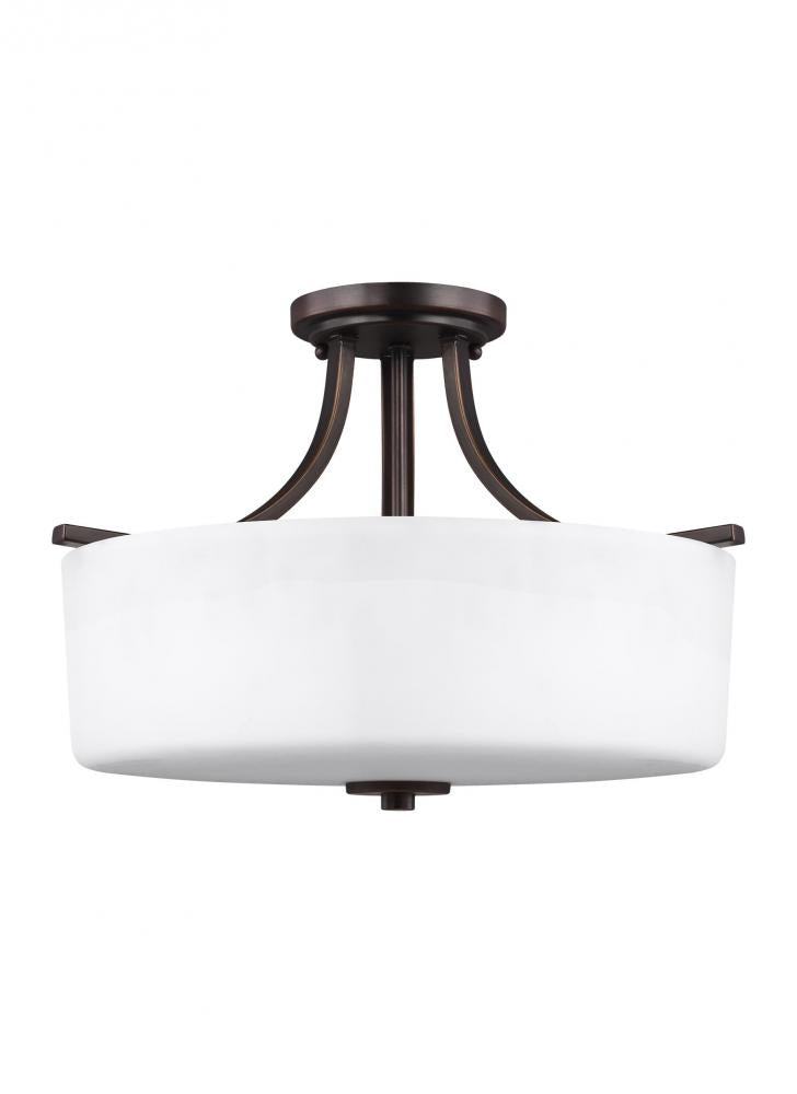 Generation Lighting 7728803EN3-710 Canfield modern 3-light LED indoor dimmable ceiling semi-flush mount in bronze finish with etched wh