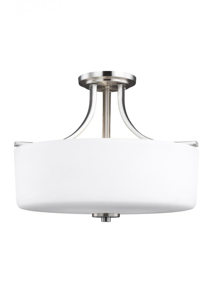 Generation Lighting 7728803EN3-962 Canfield modern 3-light LED indoor dimmable ceiling semi-flush mount in brushed nickel silver finish