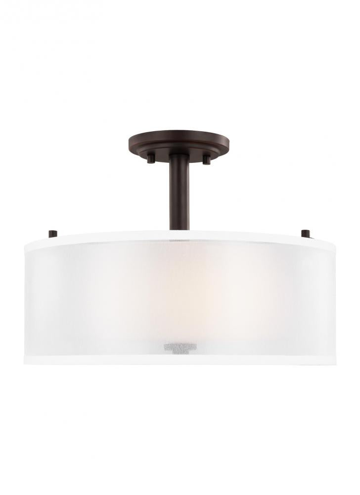 Generation Lighting 7737302-710 Elmwood Park traditional 2-light indoor dimmable ceiling semi-flush mount in bronze finish with sati