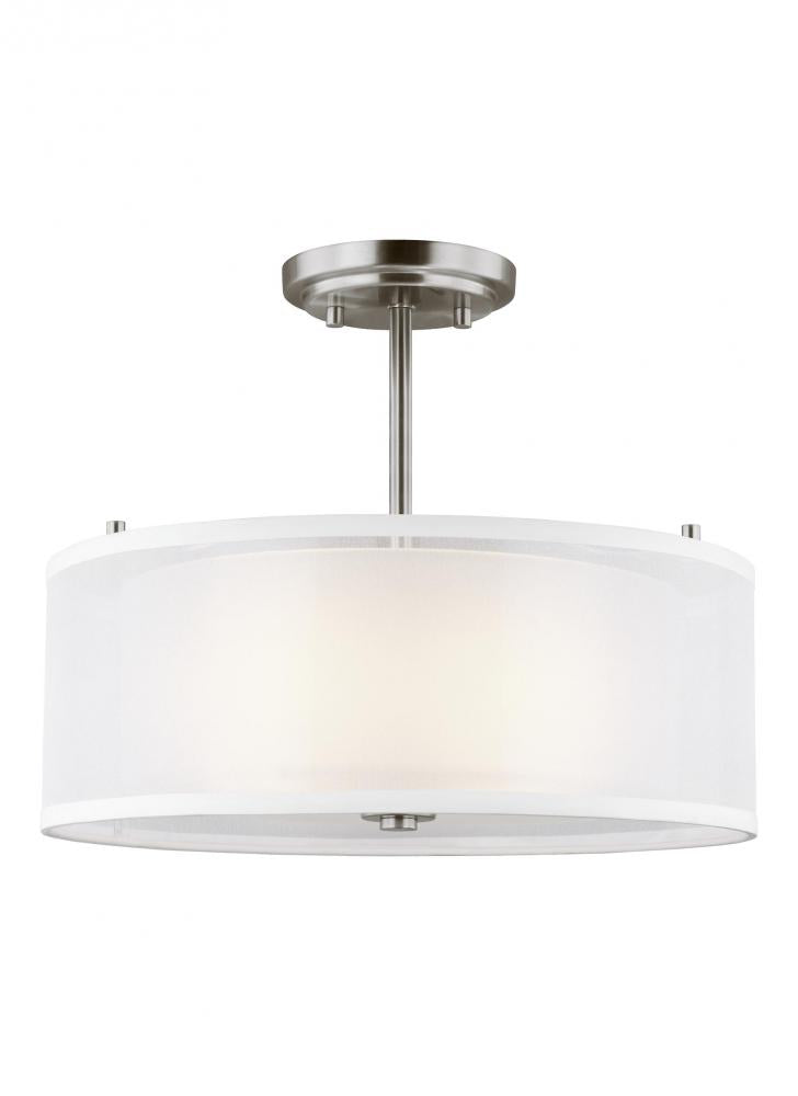 Generation Lighting 7737302EN3-962 Elmwood Park traditional 2-light LED indoor dimmable ceiling semi-flush mount in brushed nickel silv