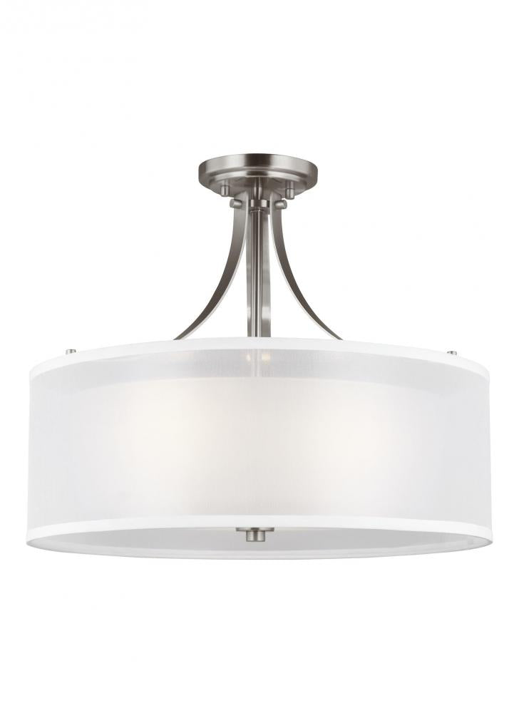 Generation Lighting 7737303-962 Elmwood Park traditional 3-light indoor dimmable ceiling semi-flush mount in brushed nickel silver f