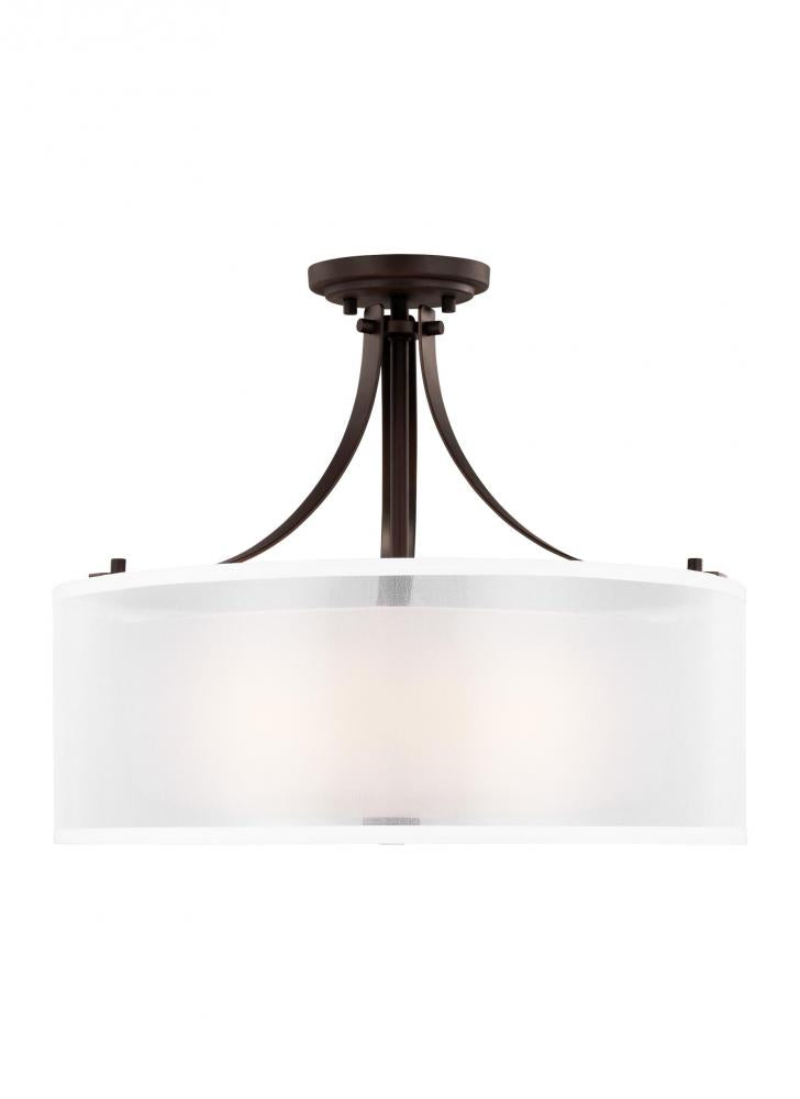 Generation Lighting 7737303EN3-710 Elmwood Park traditional 3-light LED indoor dimmable ceiling semi-flush mount in bronze finish with
