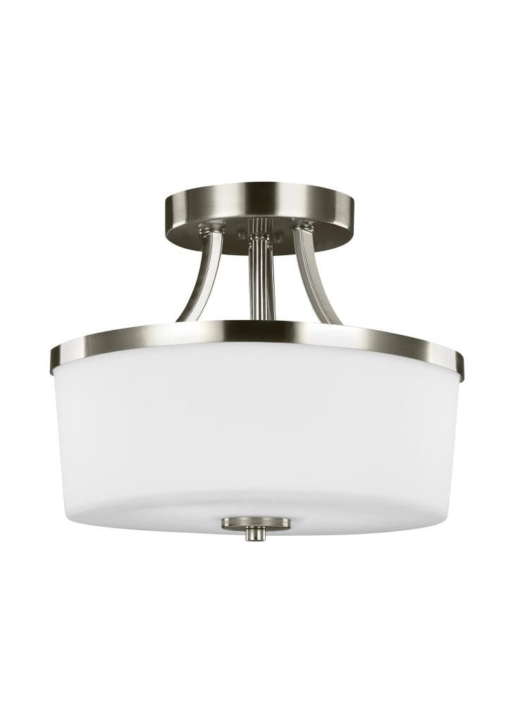 Generation Lighting 7739102EN3-962 Hettinger transitional 2-light LED indoor dimmable ceiling flush mount in brushed nickel silver fini