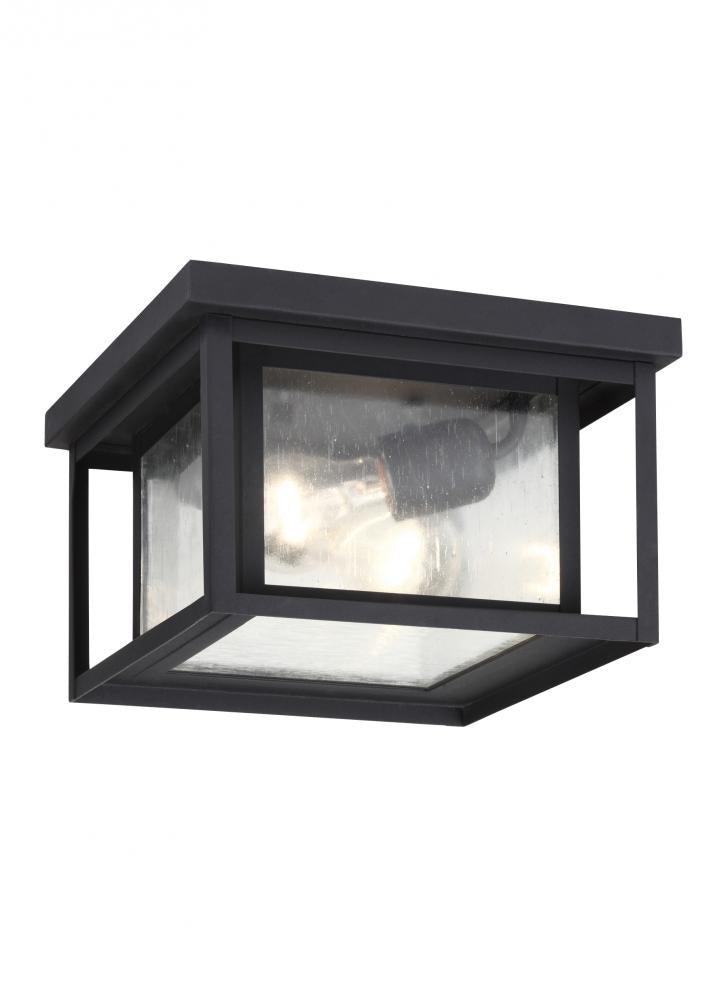 Generation Lighting 78027-12 Hunnington contemporary 2-light outdoor exterior ceiling flush mount in black finish with clear seed