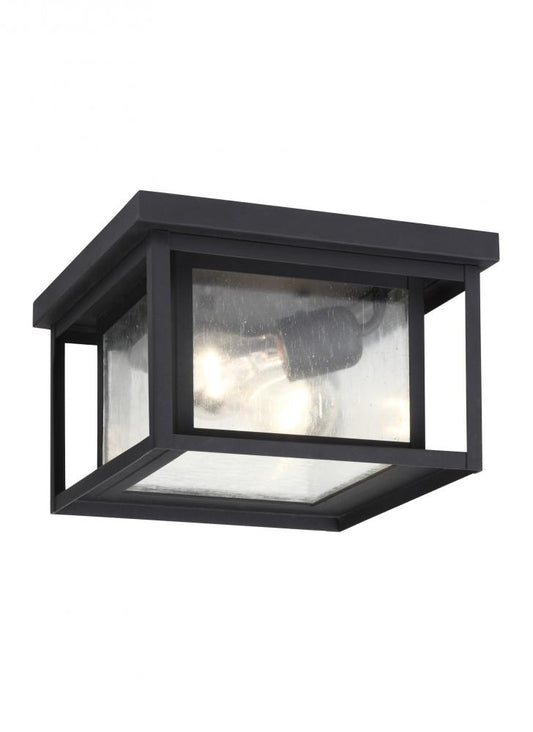 Generation Lighting 78027-12 Hunnington contemporary 2-light outdoor exterior ceiling flush mount in black finish with clear seed