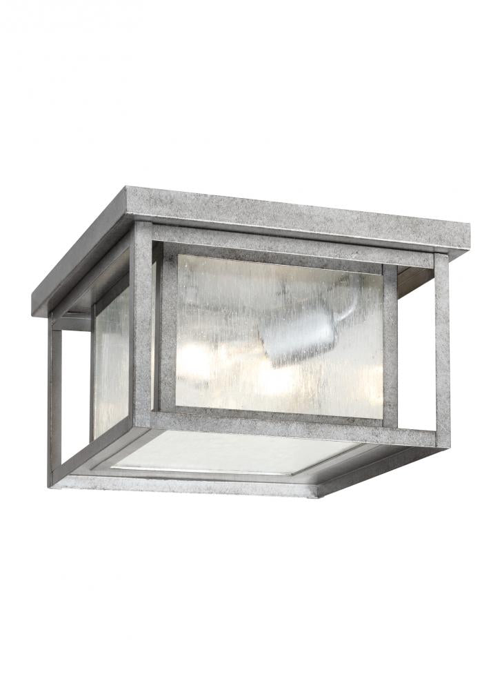 Generation Lighting 78027-57 Hunnington contemporary 2-light outdoor exterior ceiling flush mount in weathered pewter grey finish