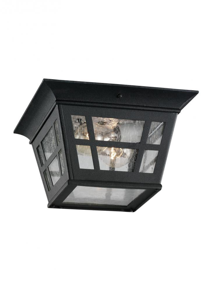 Generation Lighting 78131-12 Herrington transitional 2-light outdoor exterior ceiling flush mount in black finish with clear seed