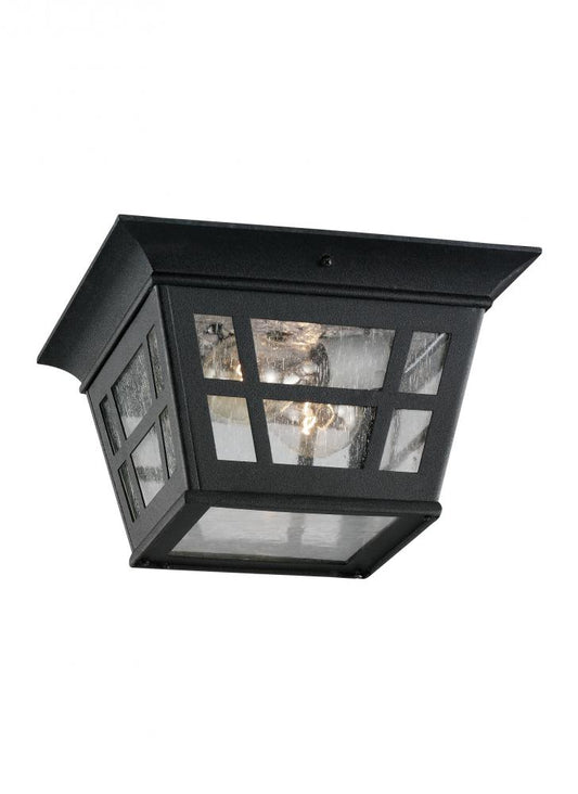 Generation Lighting 78131-12 Herrington transitional 2-light outdoor exterior ceiling flush mount in black finish with clear seed