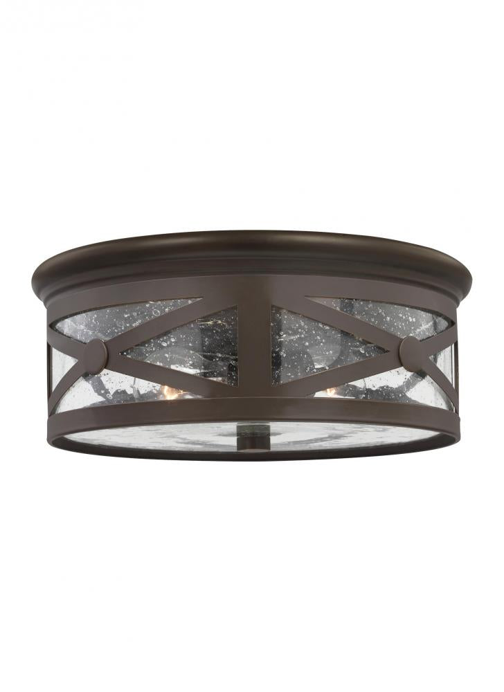 Generation Lighting 7821402-71 Outdoor Ceiling traditional 2-light outdoor exterior ceiling flush mount in antique bronze finish wi