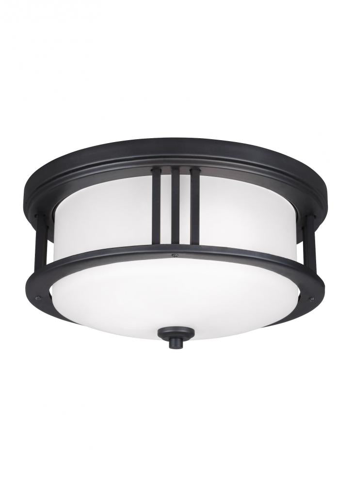 Generation Lighting 7847902EN3-12 Crowell contemporary 2-light LED outdoor exterior ceiling flush mount in black finish with satin etc
