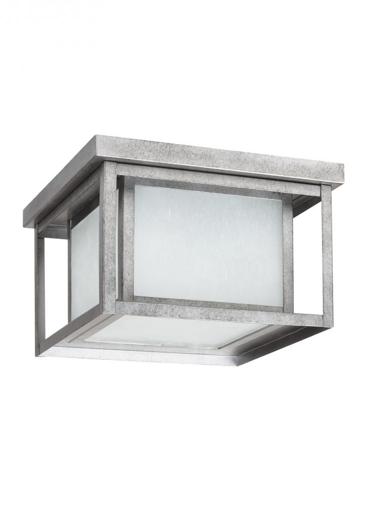 Generation Lighting 79039-57 Hunnington contemporary 2-light outdoor exterior ceiling flush mount in weathered pewter grey finish