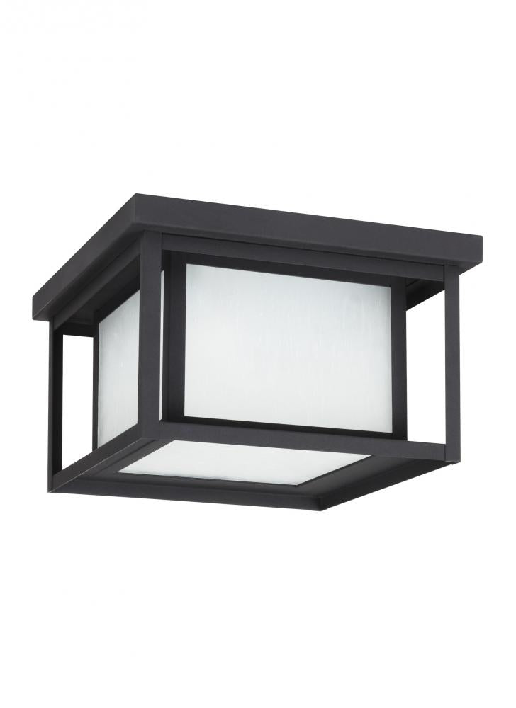 Generation Lighting 79039EN3-12 Hunnington contemporary 2-light LED outdoor exterior ceiling flush mount in black finish with etched