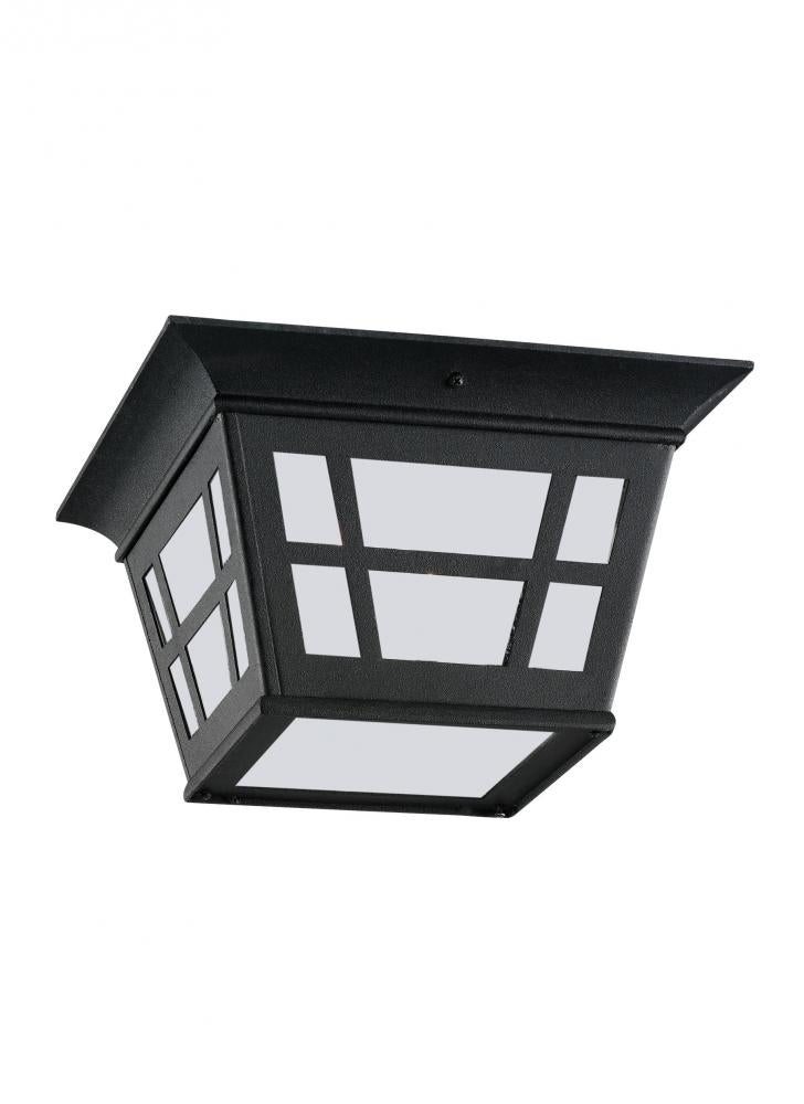 Generation Lighting 79131EN3-12 Herrington transitional 2-light LED outdoor exterior ceiling flush mount in black finish with etched