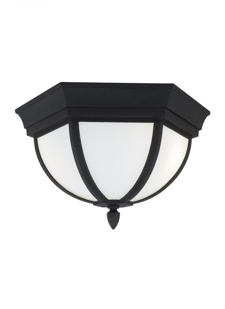 Generation Lighting 79136EN3-12 Wynfield traditional 2-light LED outdoor exterior ceiling ceiling flush mount in black finish with e