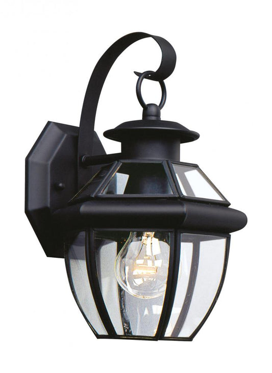 Generation Lighting 2241830 Lancaster traditional 1-light outdoor exterior small wall lantern sconce in black finish with clear