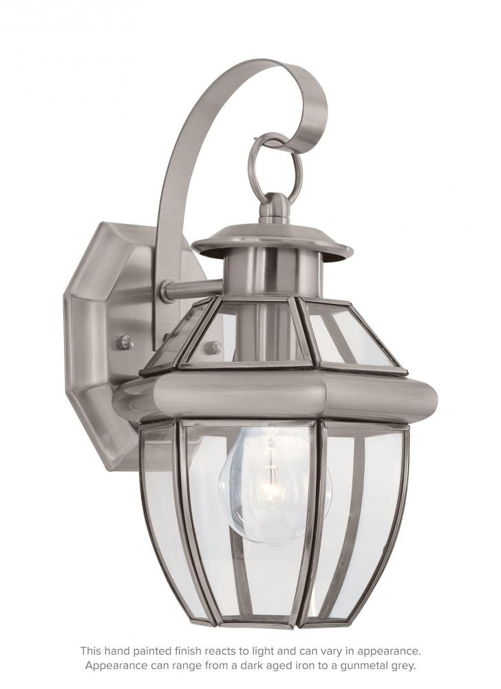Generation Lighting 8037-965 Lancaster traditional 1-light outdoor exterior small wall lantern sconce in antique brushed nickel s