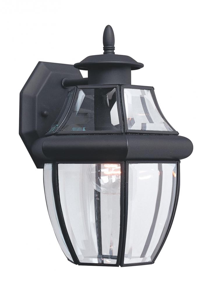 Generation Lighting 2242195 Lancaster traditional 1-light outdoor exterior medium wall lantern sconce in black finish with clear