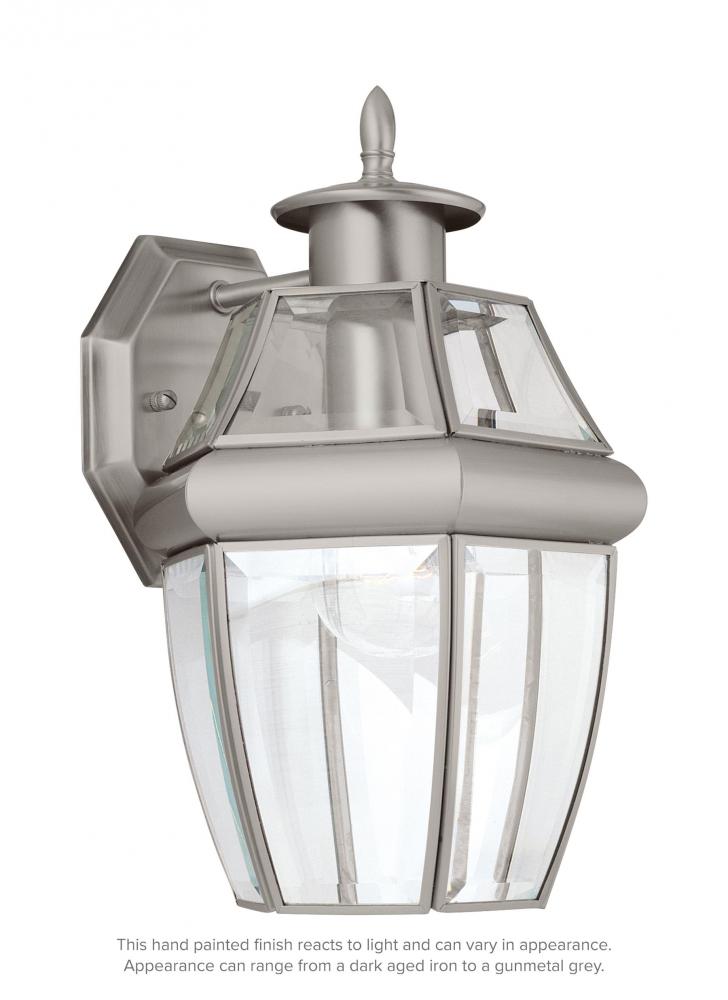 Generation Lighting 8038-965 Lancaster traditional 1-light outdoor exterior medium wall lantern sconce in antique brushed nickel