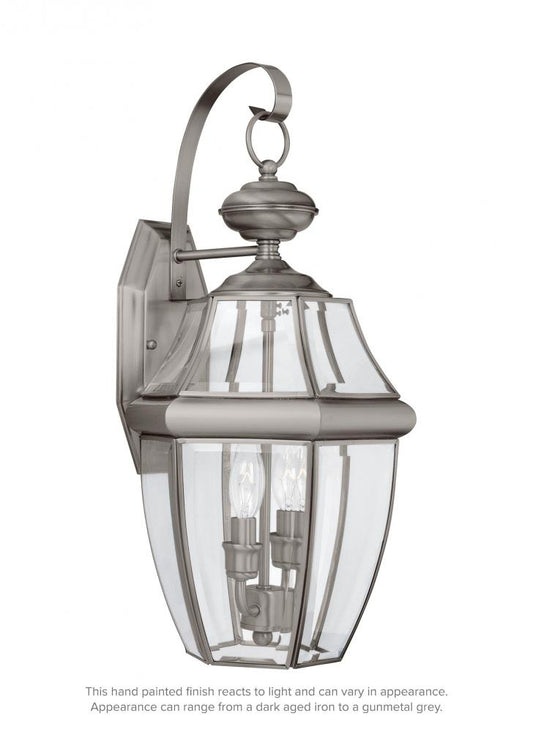 Generation Lighting 8039-965 Lancaster traditional 2-light outdoor exterior wall lantern sconce in antique brushed nickel silver