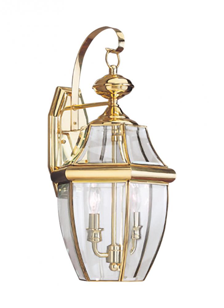 Generation Lighting 8039EN-02 Lancaster traditional 2-light LED outdoor exterior wall lantern sconce in polished brass gold finish