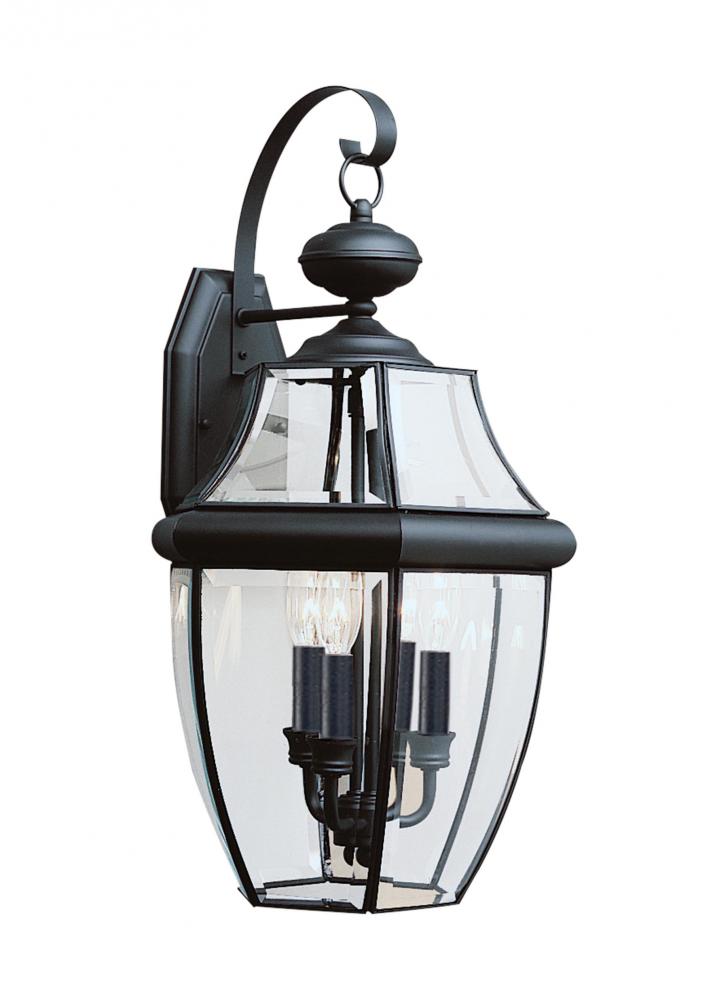 Generation Lighting 8040EN-12 Lancaster traditional 3-light LED outdoor exterior wall lantern sconce in black finish with clear cu