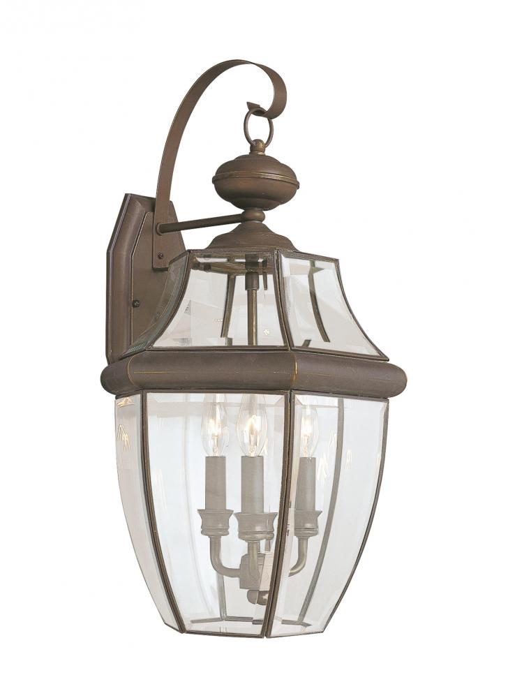 Generation Lighting 8040EN-71 Lancaster traditional 3-light LED outdoor exterior wall lantern sconce in antique bronze finish with