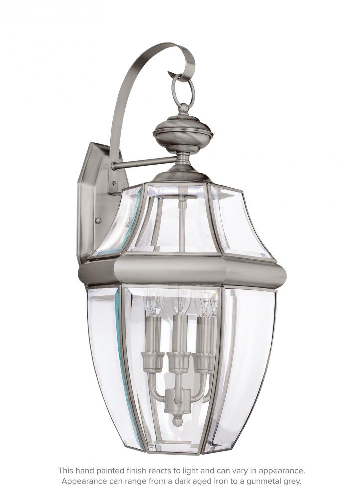 Generation Lighting 8040EN-965 Lancaster traditional 3-light LED outdoor exterior wall lantern sconce in antique brushed nickel sil