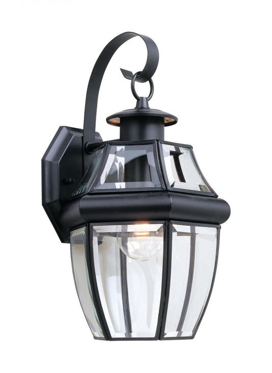 Generation Lighting 2252787 Lancaster traditional 1-light outdoor exterior large wall lantern sconce in black finish with clear