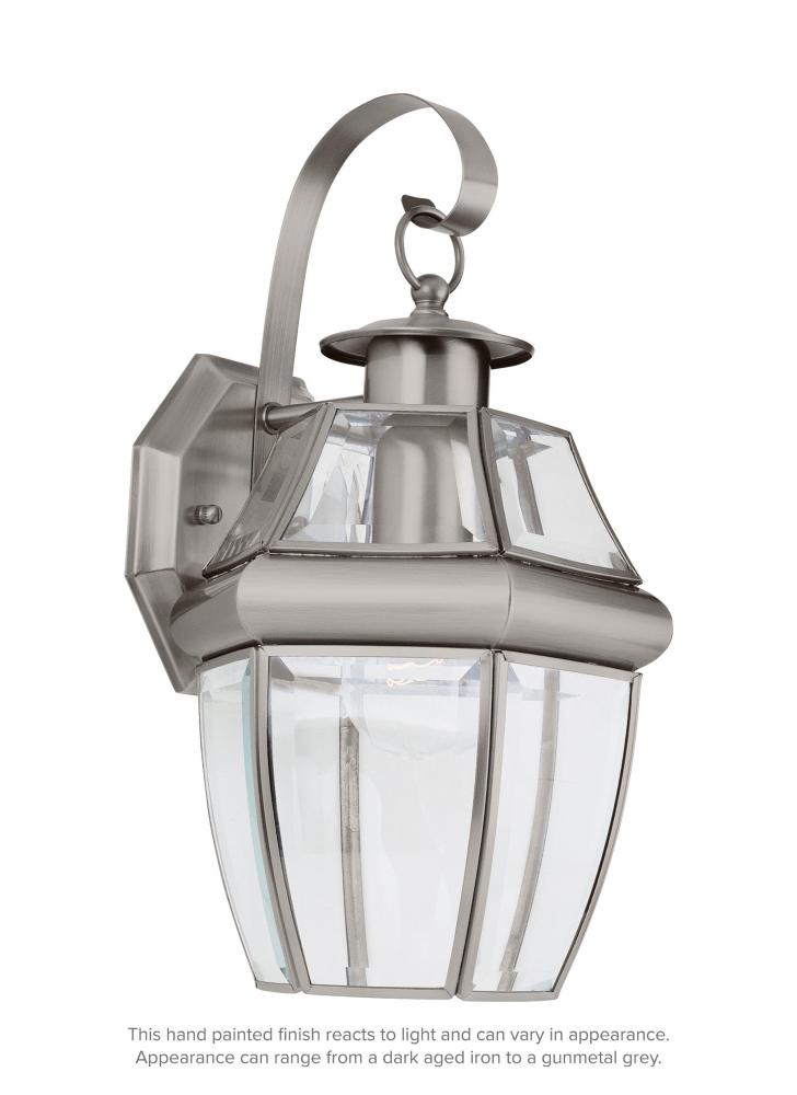 Generation Lighting 8067-965 Lancaster traditional 1-light outdoor exterior large wall lantern sconce in antique brushed nickel s