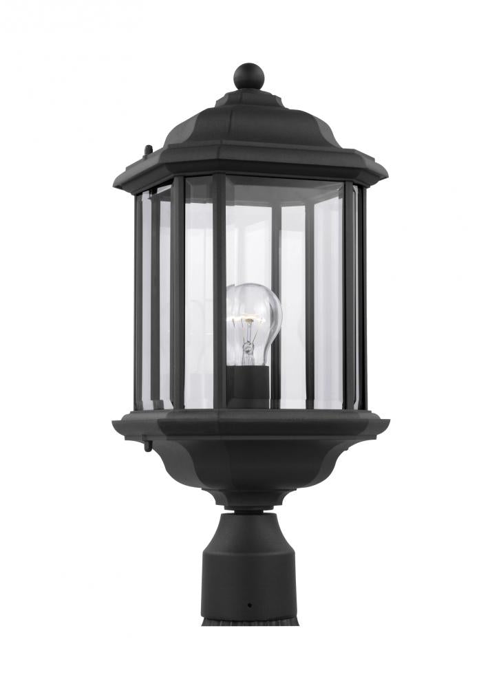 Generation Lighting 82029-12 Kent traditional 1-light outdoor exterior post lantern in black finish with clear beveled glass pane
