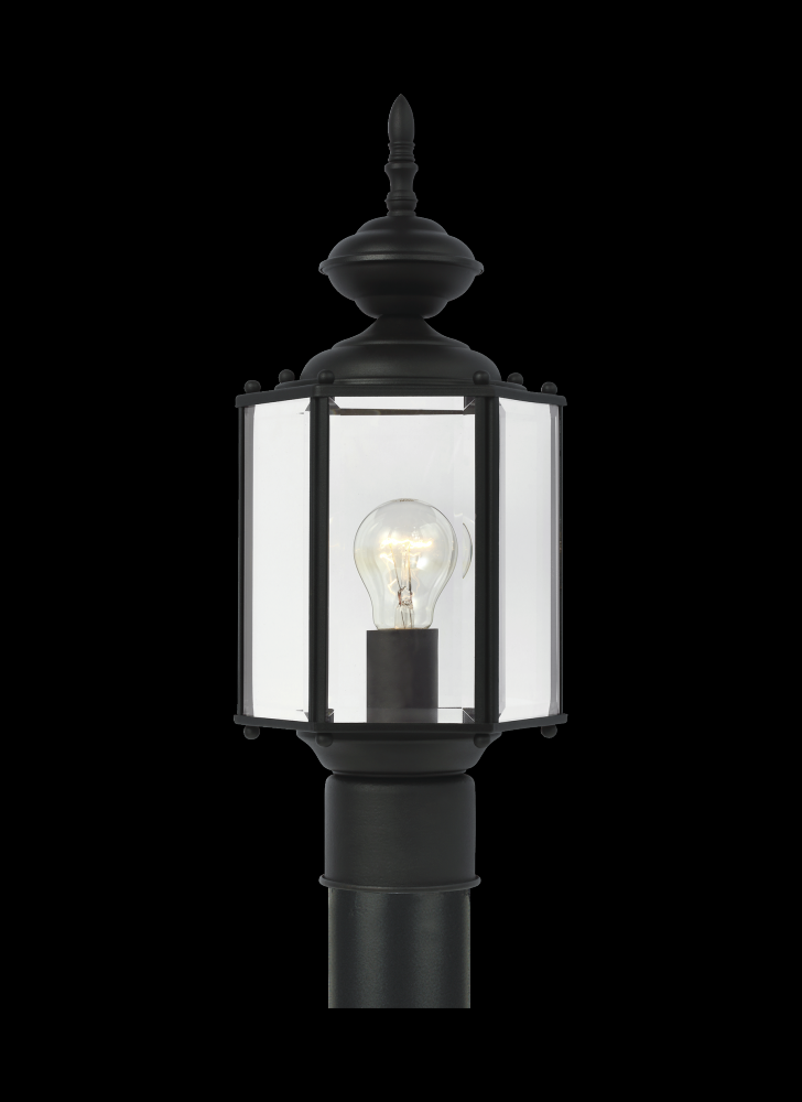 Generation Lighting 2304651 Classico traditional 1-light outdoor exterior post lantern in black finish with clear beveled glass