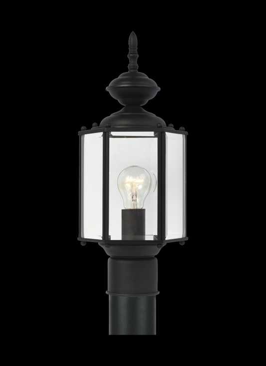 Generation Lighting 2304651 Classico traditional 1-light outdoor exterior post lantern in black finish with clear beveled glass