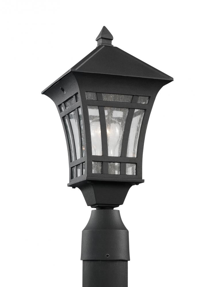 Generation Lighting 82131-12 Herrington transitional 1-light outdoor exterior post lantern in black finish with clear seeded glas