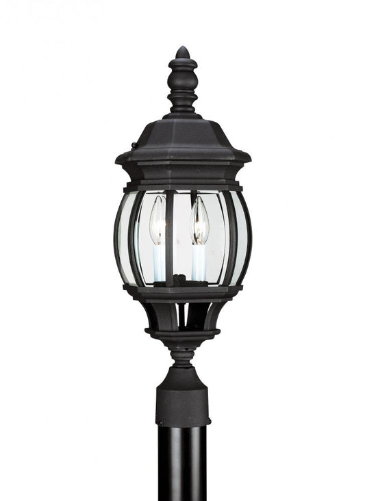 Generation Lighting 82200-12 Wynfield traditional 2-light outdoor exterior post lantern in black finish with clear beveled glass