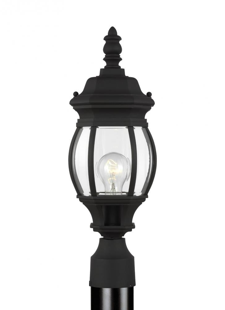 Generation Lighting 82202-12 Wynfield traditional 1-light outdoor exterior small post lantern in black finish with clear beveled