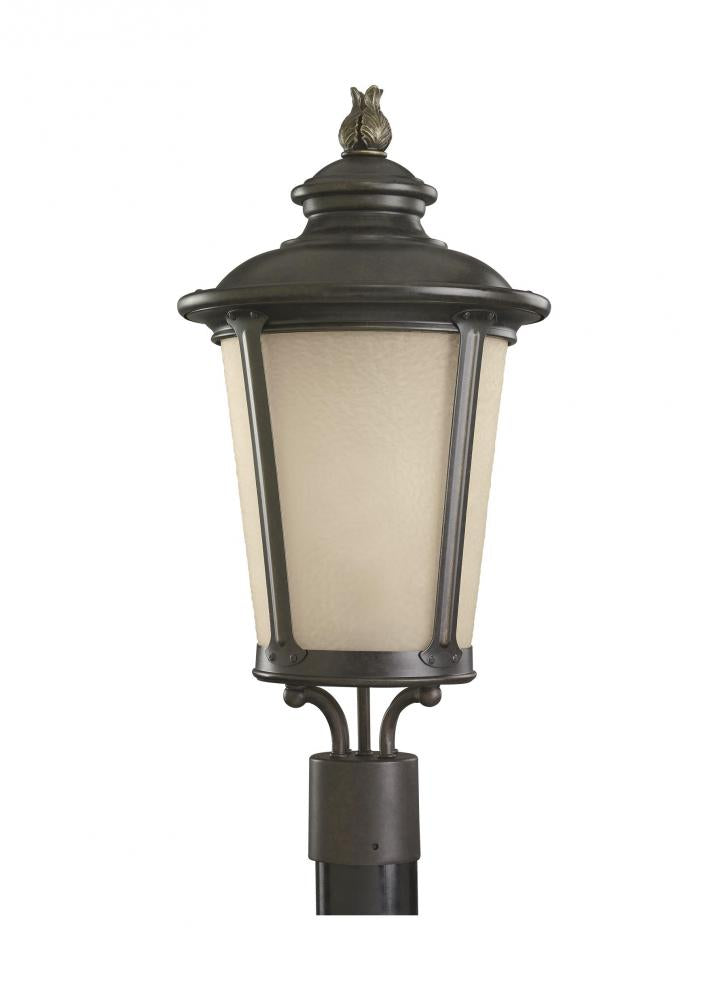 Generation Lighting 82240-780 Cape May traditional 1-light outdoor exterior post lantern in burled iron grey finish with etched li