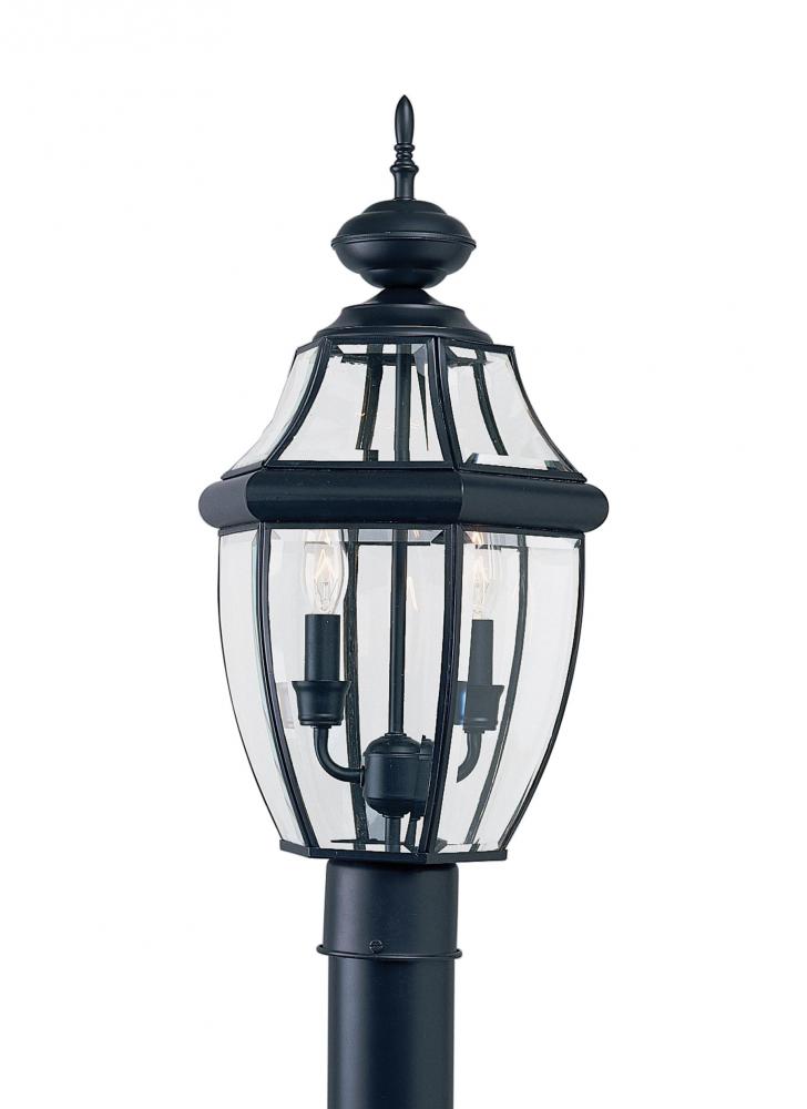 Generation Lighting 2311956 Lancaster traditional 2-light outdoor exterior post lantern in black finish with clear curved bevele