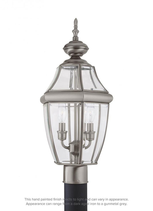 Generation Lighting 8229-965 Lancaster traditional 2-light outdoor exterior post lantern in antique brushed nickel silver finish
