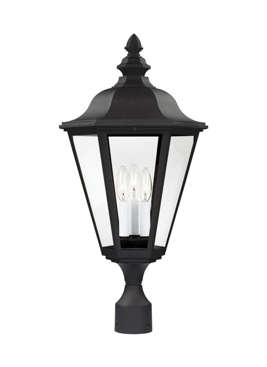 Generation Lighting 2312686 Brentwood traditional 3-light outdoor exterior post lantern in black finish with clear glass panels