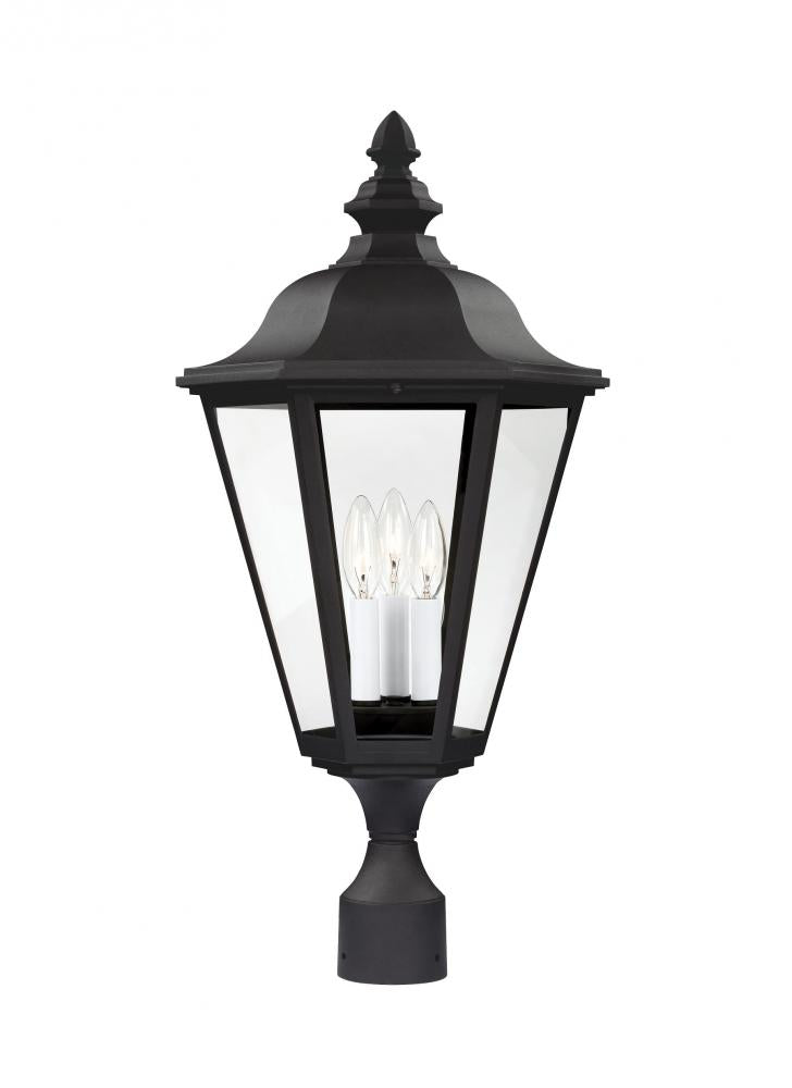 Generation Lighting 8231EN-12 Brentwood traditional 3-light LED outdoor exterior post lantern in black finish with clear glass pan
