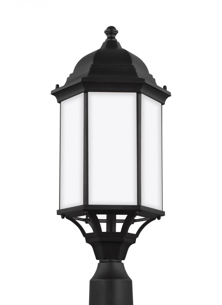 Generation Lighting 8238751-12 Sevier traditional 1-light outdoor exterior large post lantern in black finish with satin etched gla