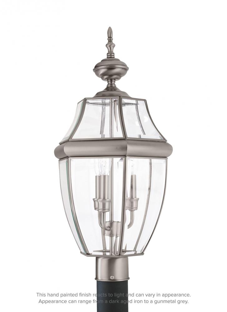 Generation Lighting 8239-965 Lancaster traditional 3-light outdoor exterior post lantern in antique brushed nickel silver finish