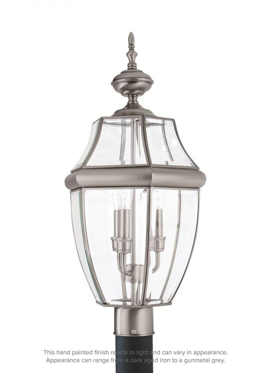 Generation Lighting 8239-965 Lancaster traditional 3-light outdoor exterior post lantern in antique brushed nickel silver finish