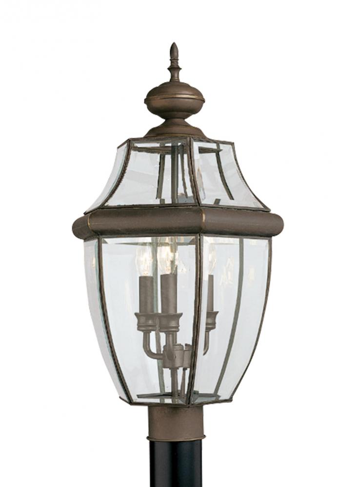 Generation Lighting 8239EN-71 Lancaster traditional 3-light LED outdoor exterior post lantern in antique bronze finish with clear