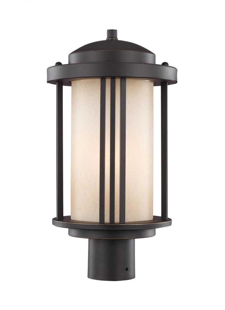 Generation Lighting 8247901-71 Crowell contemporary 1-light outdoor exterior post lantern in antique bronze finish with creme parch