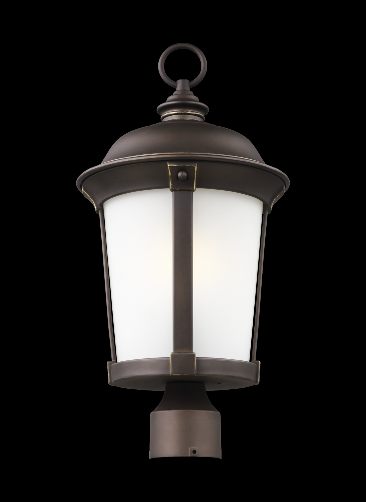 Generation Lighting 8250701-71 Calder traditional 1-light outdoor exterior post lantern in antique bronze finish with satin etched