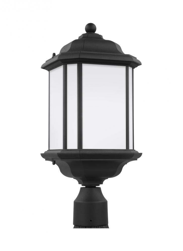 Generation Lighting 82529-12 Kent traditional 1-light outdoor exterior post lantern in black finish with satin etched glass panel